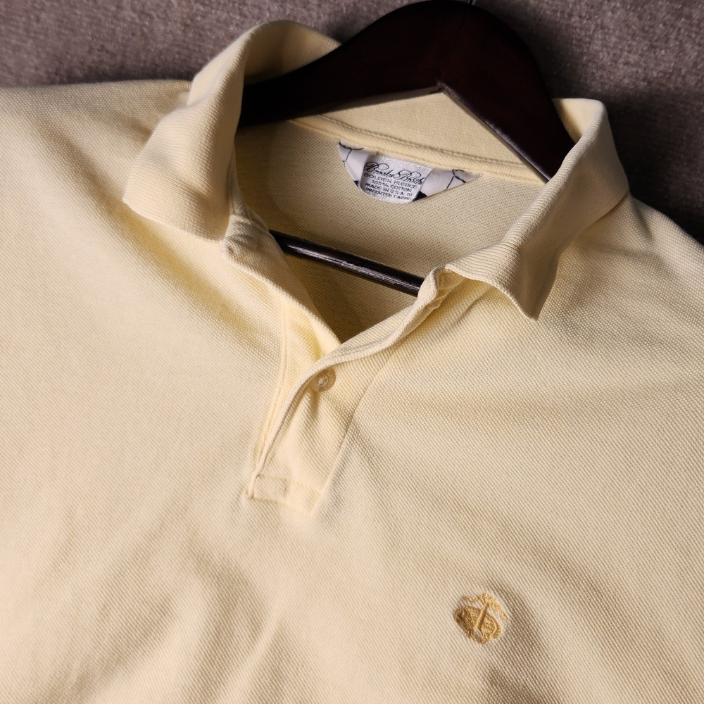 Brooks Brothers Polo Shirt Mens L Yellow Short Sleeve Golden Fleece Pique Cotton